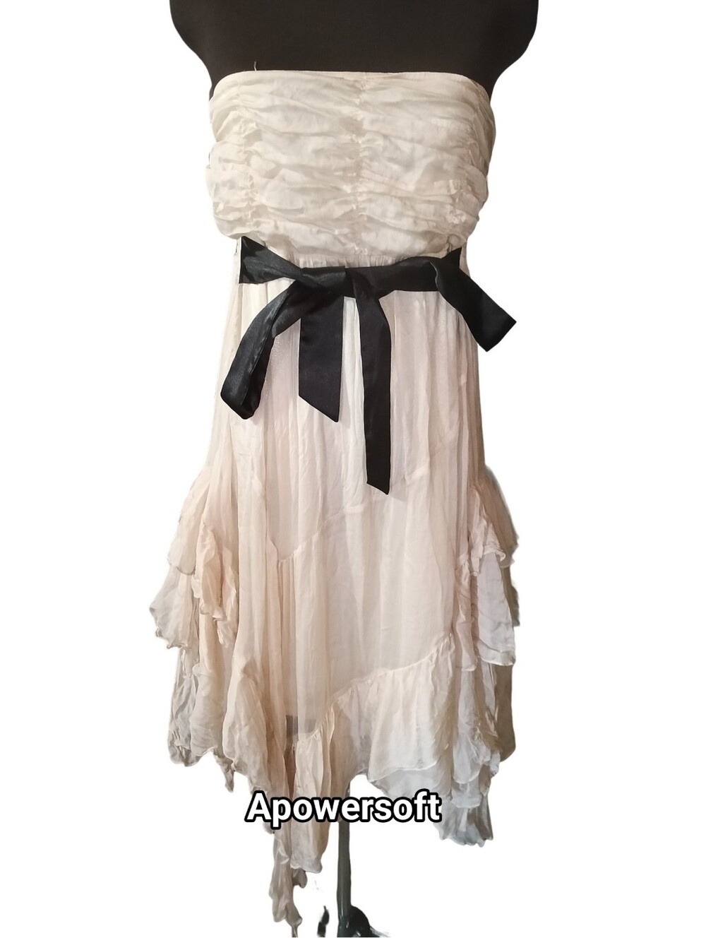 RYU Champagne Strapless Handkerchief Hem Dress Size Medium